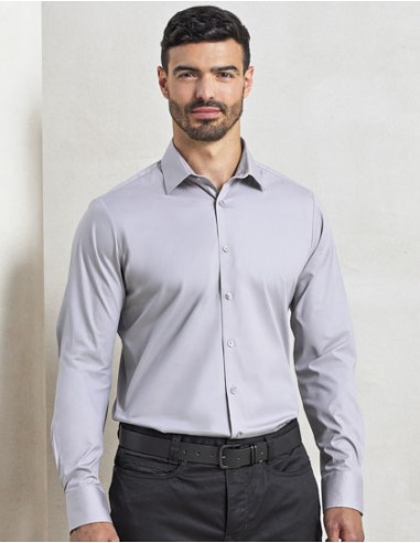 PRE-PR244-Mens Stretch Fit Poplin Long Sleeve Cotton Shirt